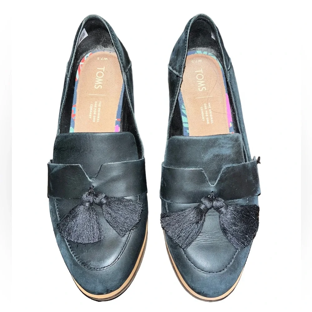 Toms Estel Black Loafers Size W7.5 - Picture 1 of 6